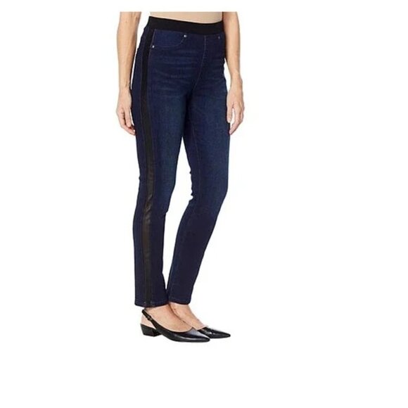 DIANE GILMAN-PULL ON STYLE JEANS w/FAUX LEATHER TRIM  3X PLUS NWT - Picture 1 of 15